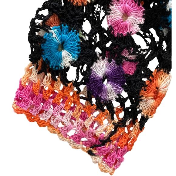 Black Crochet Multicolor Flower Tunic Swim Cover Top Small - Picture 7 of 8